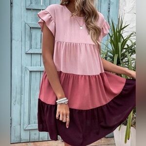 Elegant Pink and Purple Tiered Dress